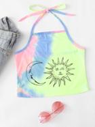 Romwe Graphic Print Water Color Halter Top