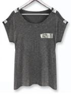 Romwe Grey T-shirt With Sequin Detail