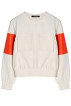Romwe Pocketed Color Block White Sweatshirt
