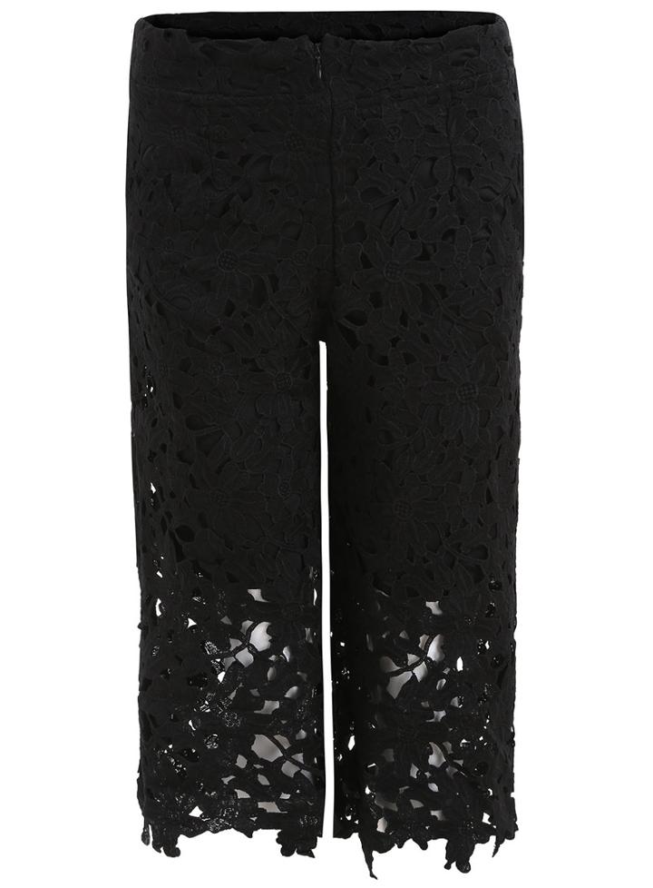 Romwe Lace Wide Leg Black Pant