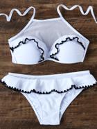 Romwe White Contrast Trim Mesh Detail Bikini Set