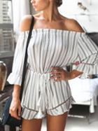 Romwe Ruffled Off-the-shoulder Tassel-tie Waist Romper
