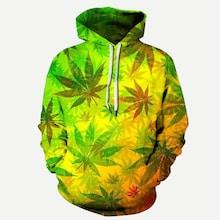 Romwe Men Allover Leaf Print Hooded Sweatshirt