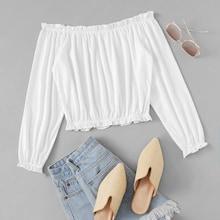 Romwe Frill Trim Off Shoulder Tee