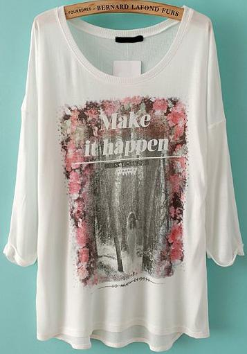 Romwe Letters Beauty Print Loose T-shirt