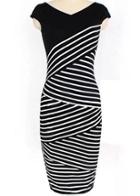 Romwe V Neck Striped Pencil Dress