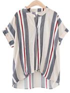 Romwe Multicolor Vertical Striped High Low Blouse