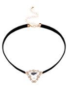 Romwe Black Band Triangle Crystal Pendant Choker Necklace