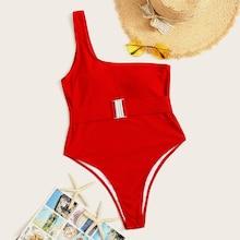 Romwe One Shoulder Buckle One Piece Swimsuit