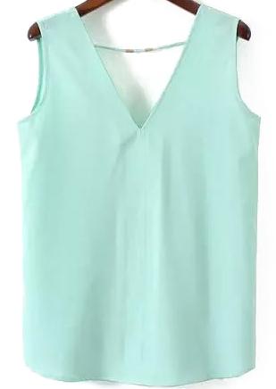 Romwe V Neck Pale Blue Tank Top