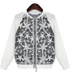 Romwe Embroidered Zipper White Jacket