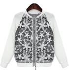 Romwe Embroidered Zipper White Jacket
