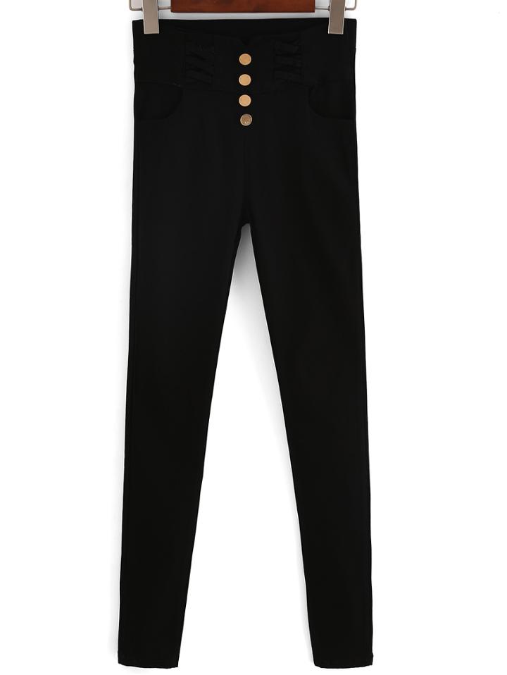 Romwe Single-breasted Denim Slim Pant