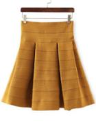 Romwe Elastic Waist Flare Khaki Skirt