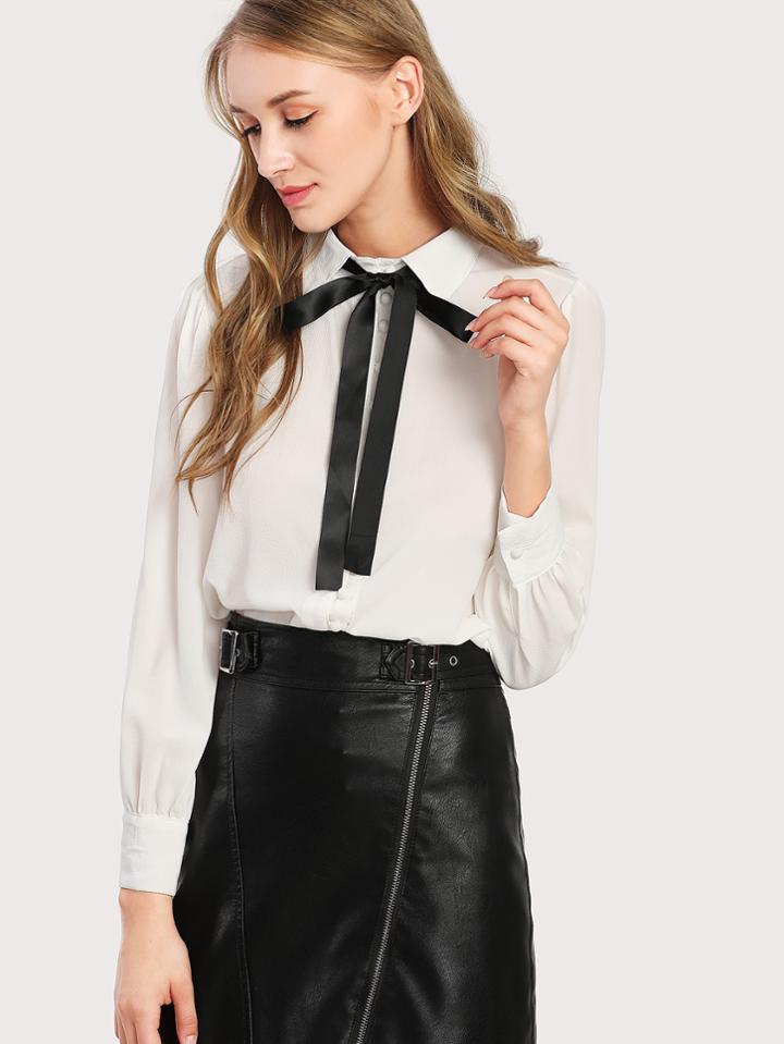 Romwe Bow Tie Neck Shirt