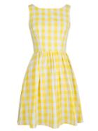 Romwe Yellow Checkerboard Sleeveless Dress