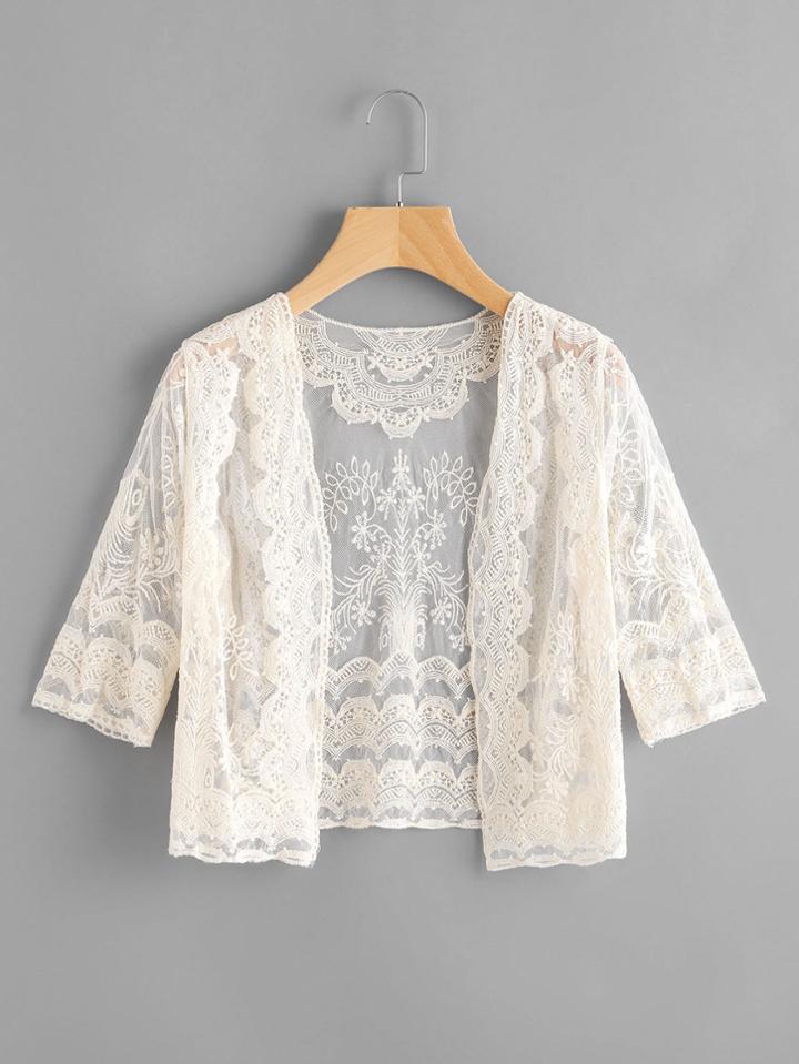 Romwe Sheer Embroidered Lace Top