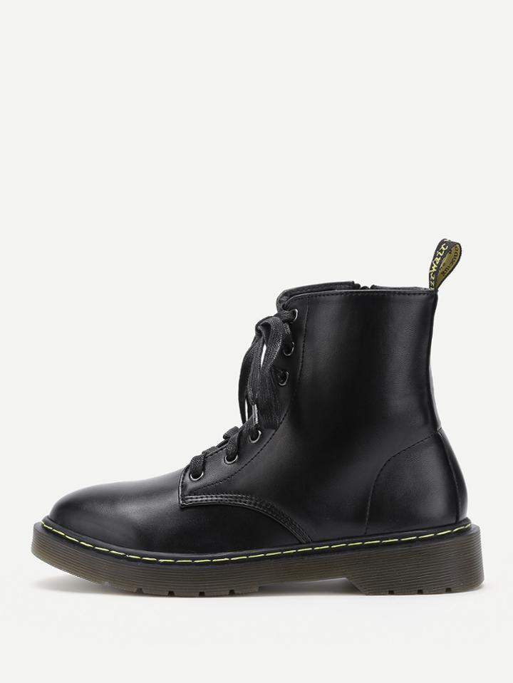 Romwe Pu Lace Up Ankle Boots