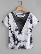 Romwe Fishnet Panel Water Color Tee
