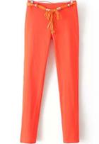Romwe Bead Belt Slim Orange Pant