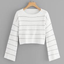 Romwe Drop Shoulder Stripe Crop Sweater
