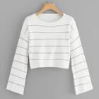 Romwe Drop Shoulder Stripe Crop Sweater