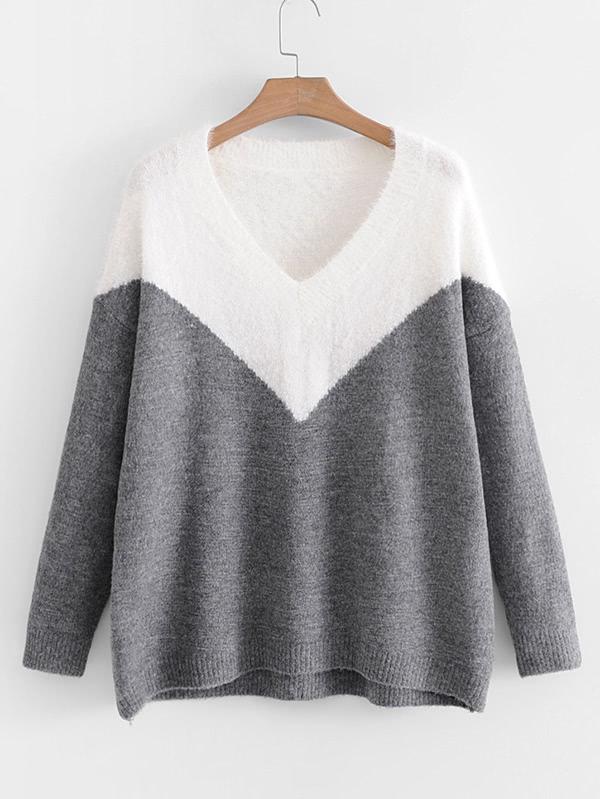 Romwe Two Tone Chevron Knitwear
