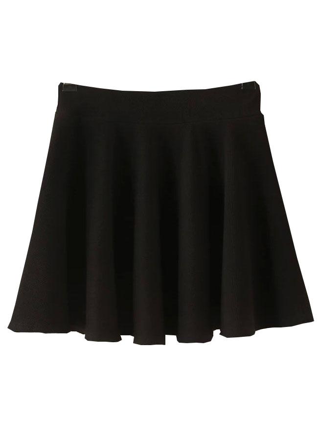 Romwe Elastic Waist A-line Black Skirt