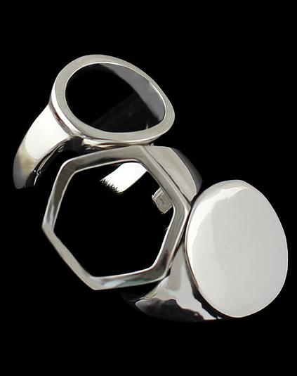 Romwe Silver Geometric Three Fingers Ring
