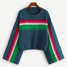 Romwe Plus Trumpet Sleeve Color Block Jumper