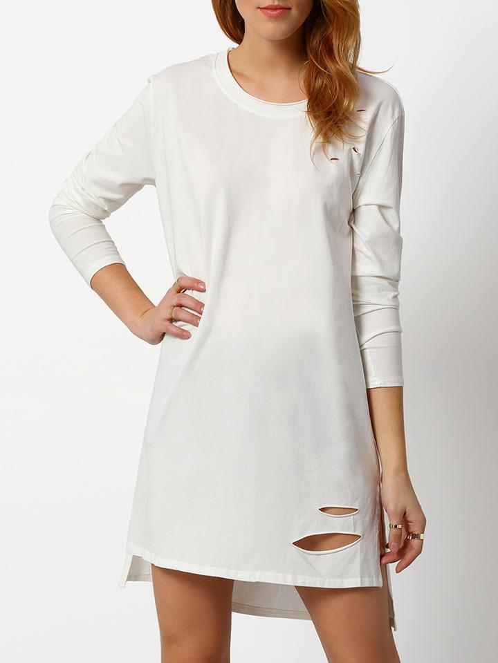 Romwe Dip Hem Cut Out Split T-shirt