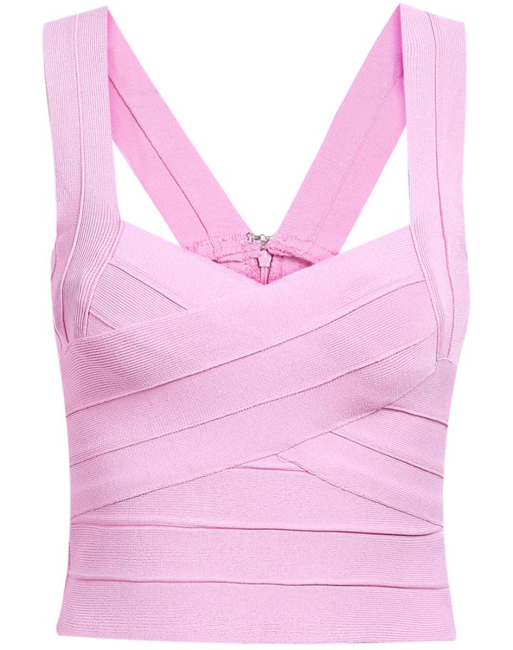 Romwe Strap Bandage Crop Pink Cami Top