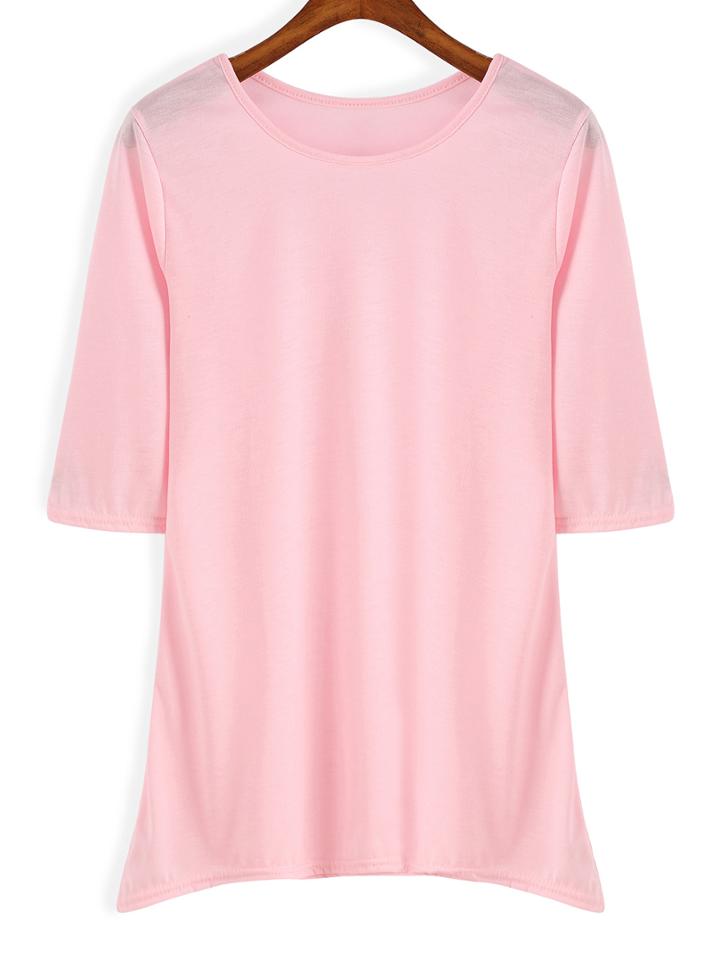 Romwe Round Neck Casual Pink T-shirt