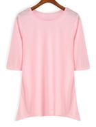 Romwe Round Neck Casual Pink T-shirt