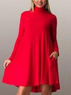 Romwe Red High Neck Loose Tshirt Dress