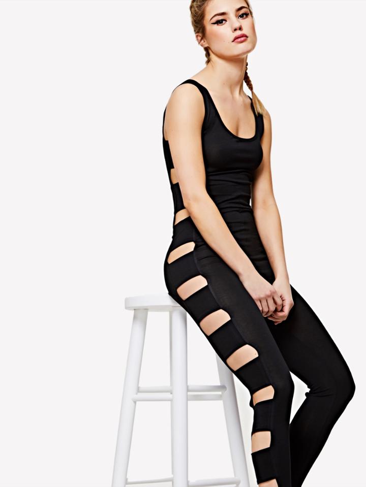 Romwe Ladder Cutout Side Unitard Jumpsuit