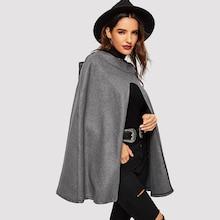 Romwe Open Front Hooded Woollen Blend Cape Coat