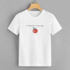 Romwe Apple And Letter Print Tee