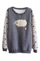 Romwe Fleece Sheep Print Grey Sweatshirt