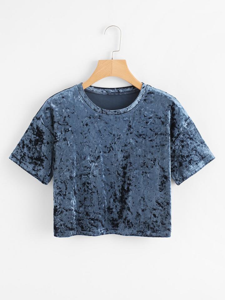 Romwe Crushed Velvet Crop Tee
