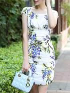 Romwe White Round Neck Cap Sleeve Floral Print Dress
