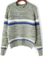 Romwe Striped Chunky Knit Color Sweater