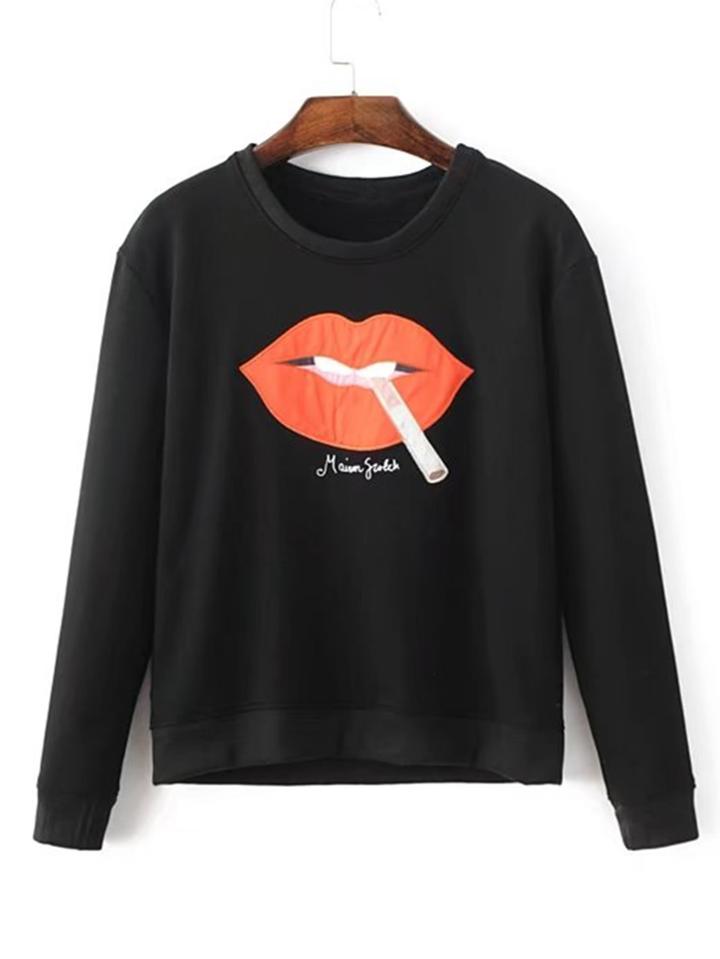 Romwe Lip Patch Pullover Sweatshirt