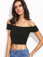 Romwe Bardot Neckline Ribbed Crop Tee