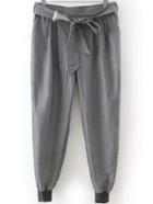 Romwe Vertical Striped Belt Grey Pant