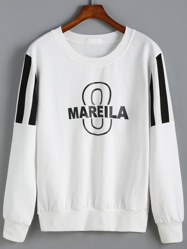 Romwe Letter Print Varsity Striped Sweatshirt