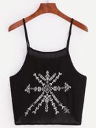 Romwe Black Embroidered Crinkle Cami Top