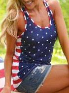 Romwe Multicolor Stars And Stripes Print Bow Back Tank Top