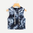 Romwe Tie Dye Drawstring Hooded Top