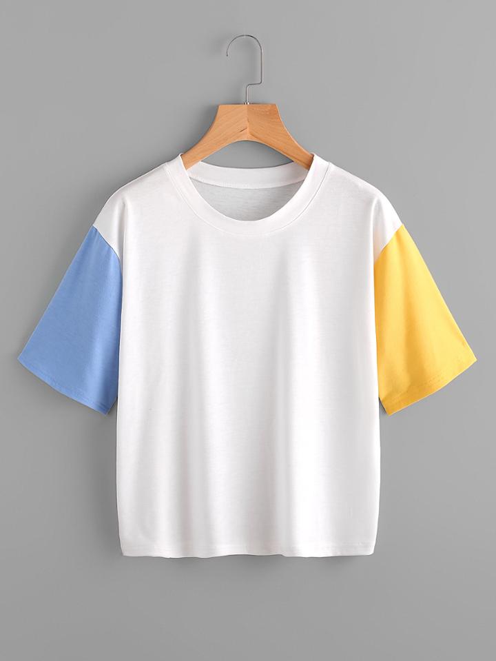 Romwe Color Block Cut And Sew Tee